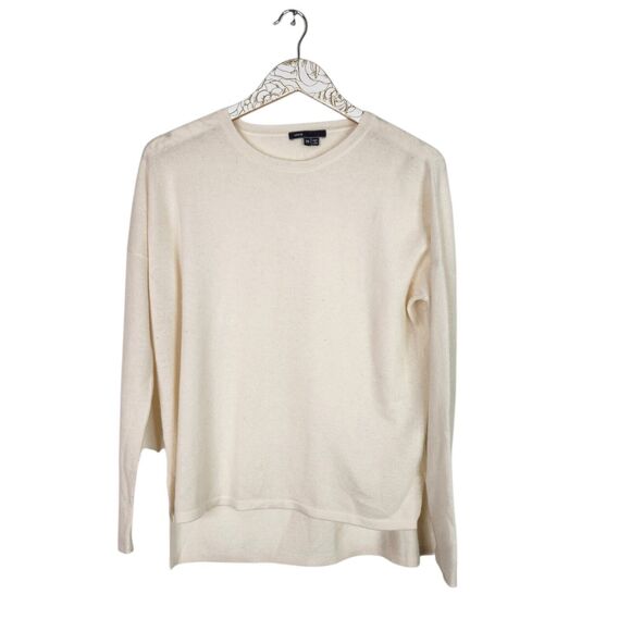 VINCE Sweater Womens XS Cream Ivory 100% Cashmere Long Sleeve Top High Low‎ - Picture 1 of 6